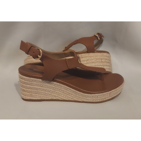Michael Michael Kors Womens Brown Leather Espadrille Wedge Sandals Size 7 NWOT - Picture 1 of 12